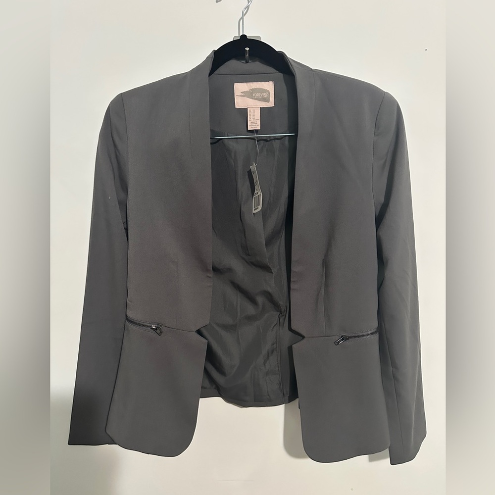 Forever 21 Contemporary Dark Gray Career Blazer‎ XS Open Front Jacket NWT